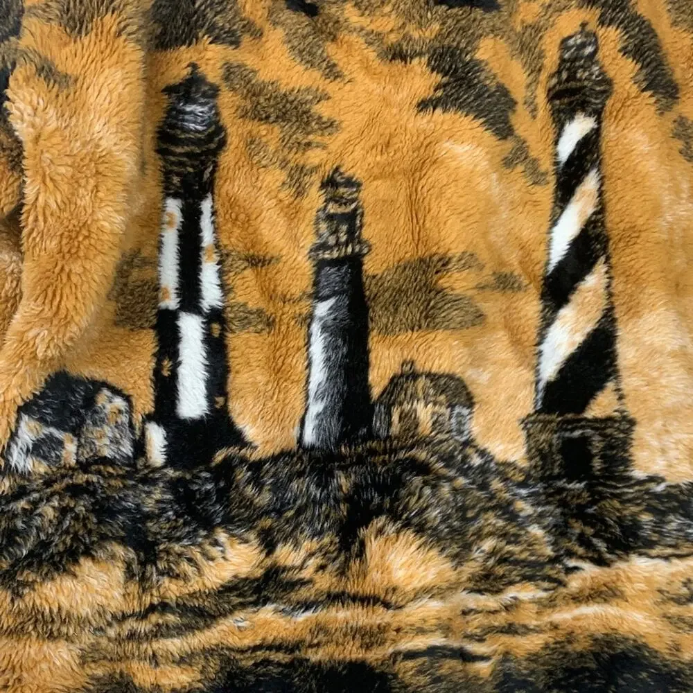 Whimzicals size large USA Lighthouse Print Fleece Jacket zip up long sleeve